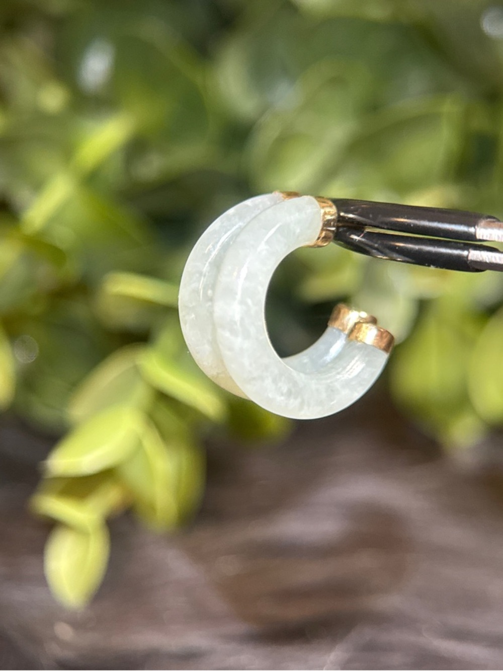 Small 14K Gold Trim Jade Green Hoop Stud Earrings - Picture 3 of 7